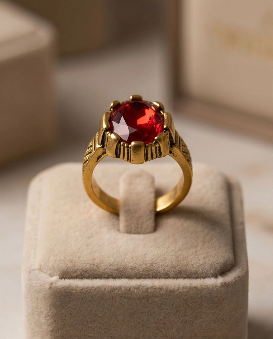 Antique Gold Oval Ruby Crown Signet Ring