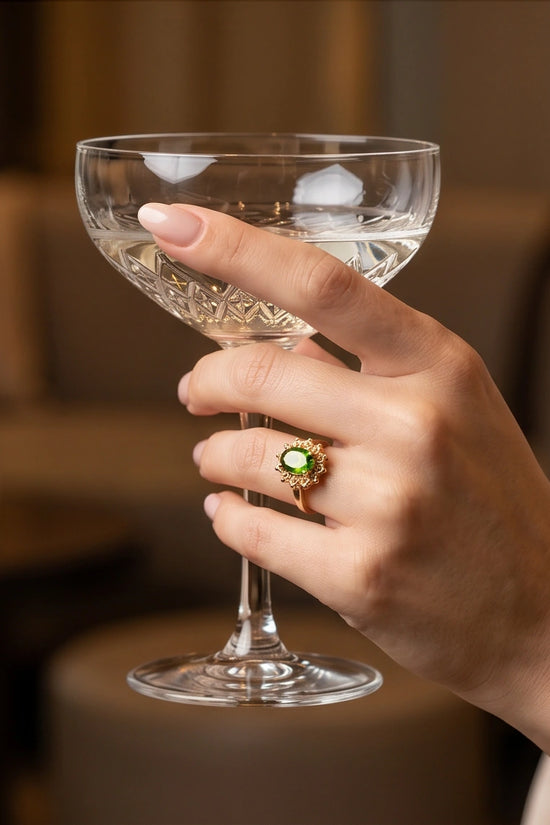 Vintage 14K Gold Oval Peridot Victorian Halo Ring
