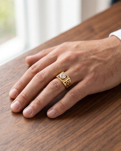 Brilliant Round Cut Sawtooth Filigree Scroll Gold Ring