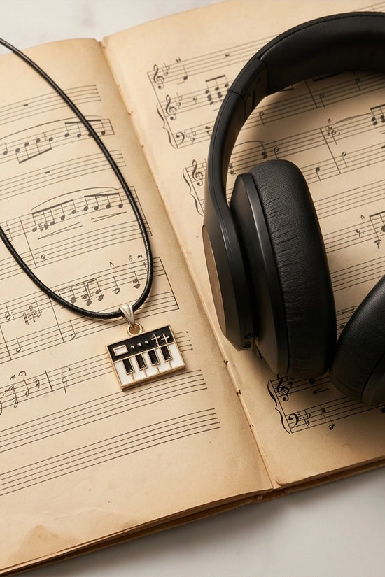 Gold and Black Synthesizer Keyboard Necklace