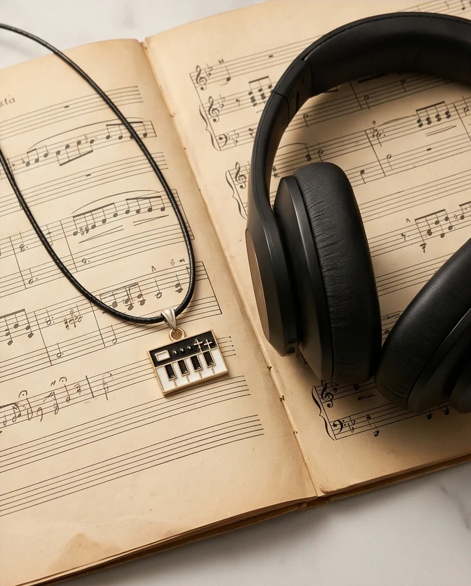 Gold and Black Synthesizer Keyboard Necklace