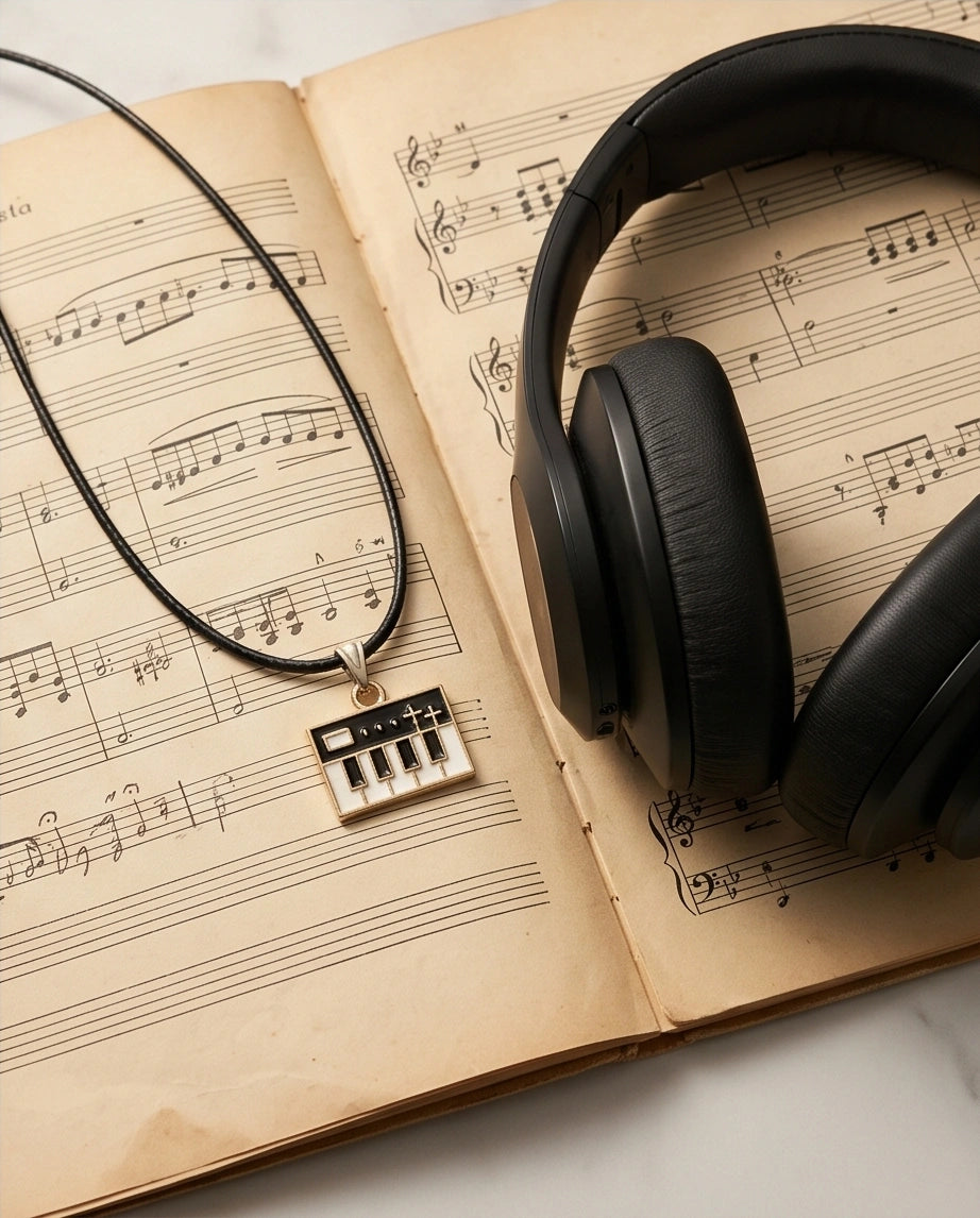 Gold and Black Synthesizer Keyboard Necklace