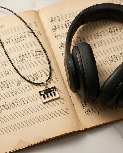 Gold and Black Synthesizer Keyboard Necklace