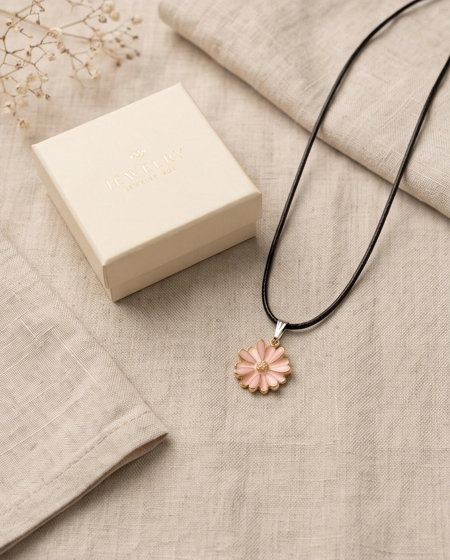 Blush Pink Enamel Sunflower Pendant Necklace