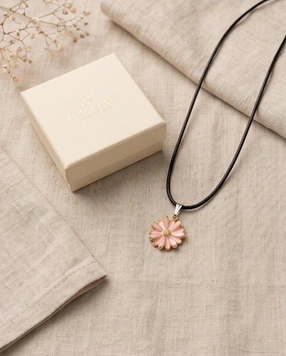 Blush Pink Enamel Sunflower Pendant Necklace