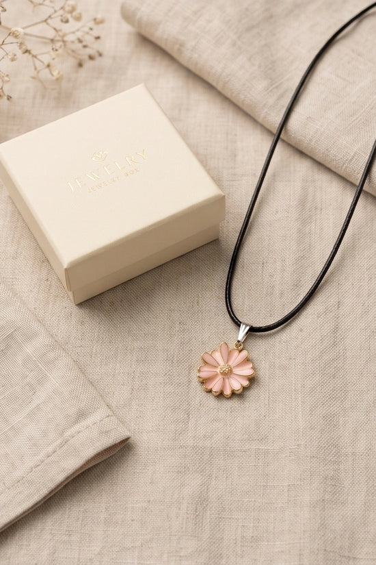 Blush Pink Enamel Sunflower Pendant Necklace