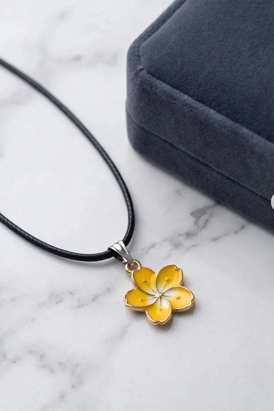 Mellow Yellow Cherry Blossom Enamel Pendant Necklace