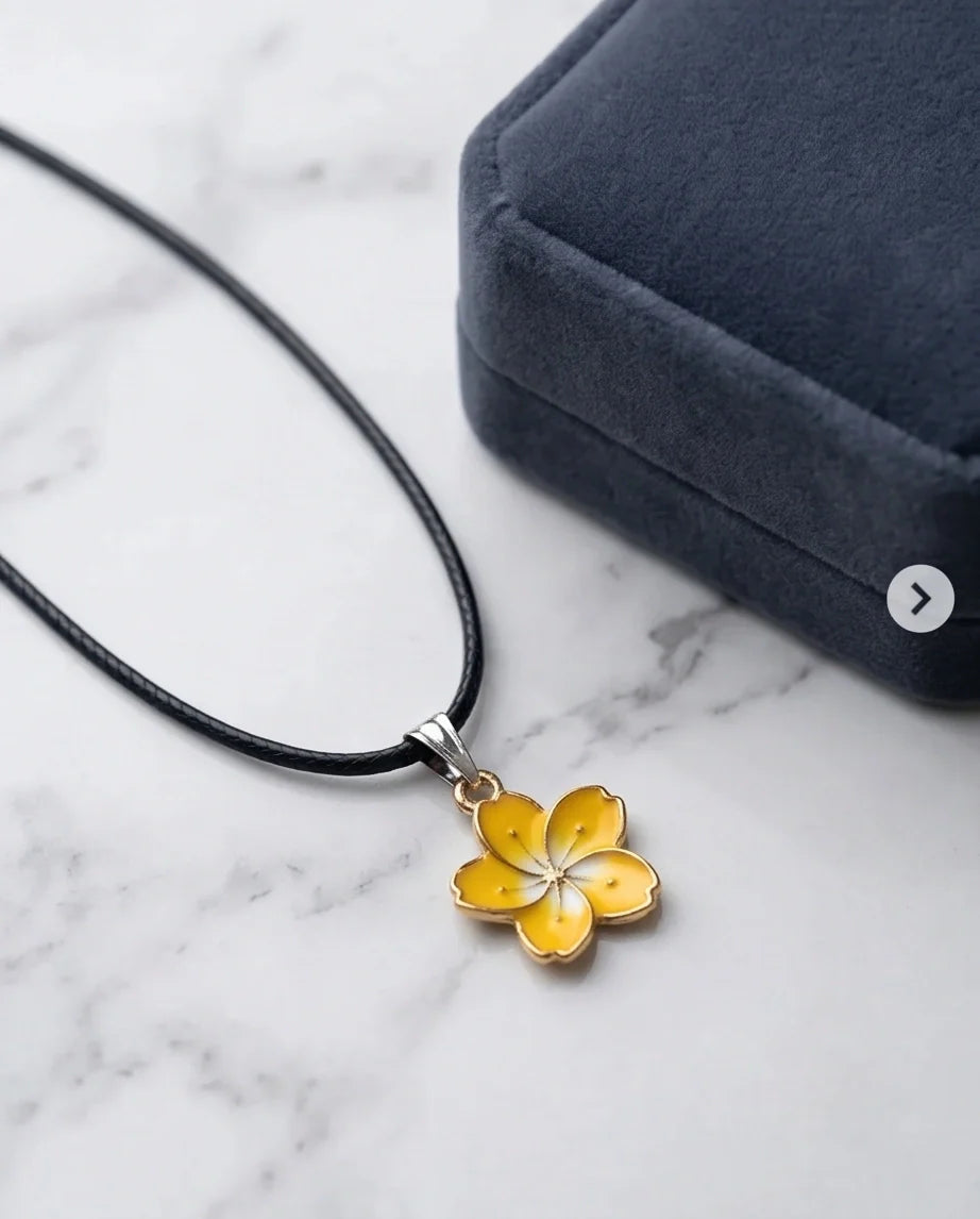 Mellow Yellow Cherry Blossom Enamel Pendant Necklace