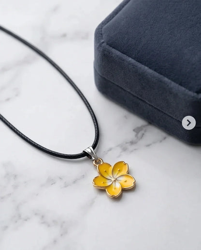 Mellow Yellow Cherry Blossom Enamel Pendant Necklace