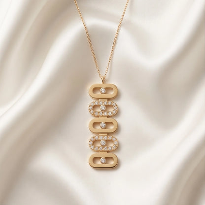 Gold Multi-Link Crystal Pendant Necklace