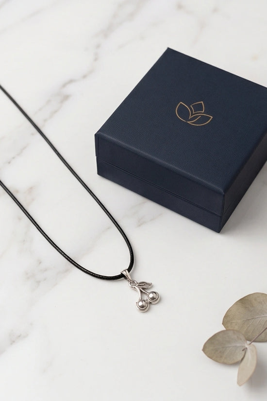 Silver Double Cherry Pendant Necklace