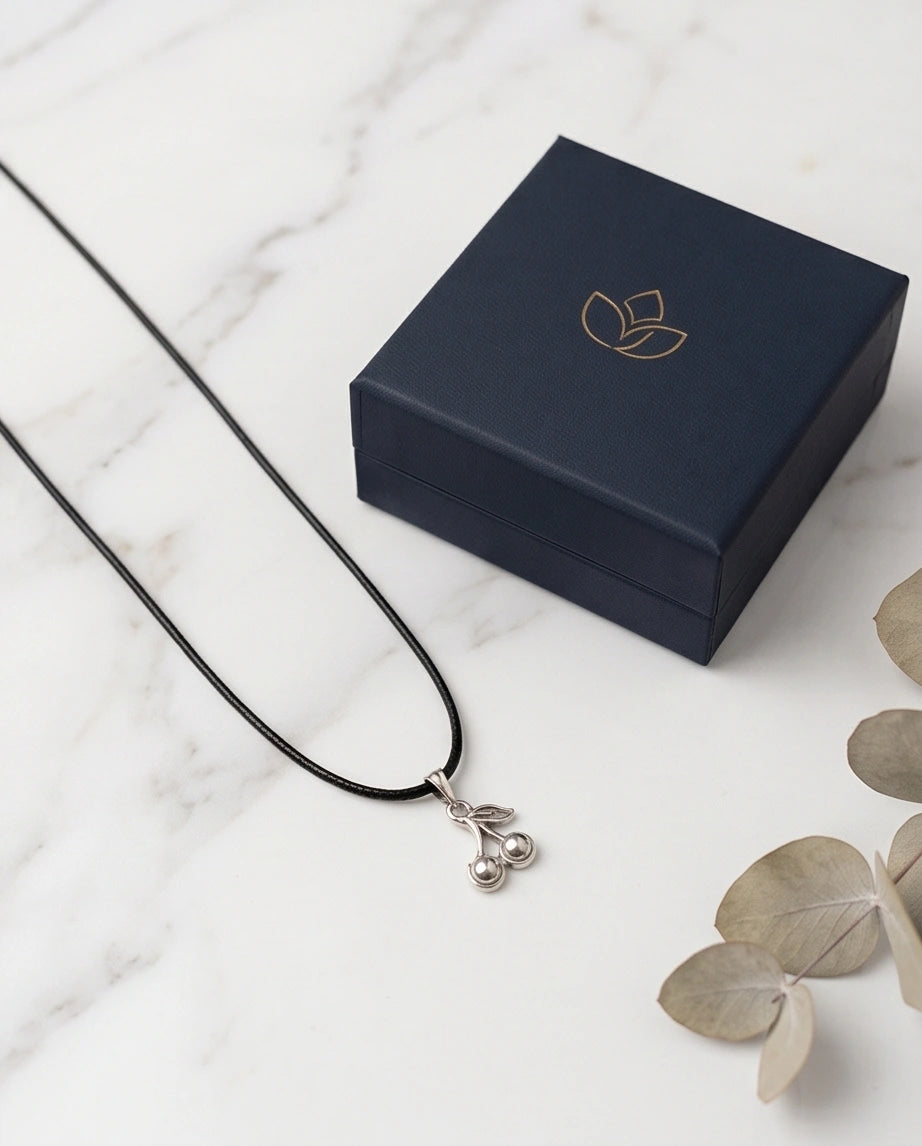 Silver Double Cherry Pendant Necklace
