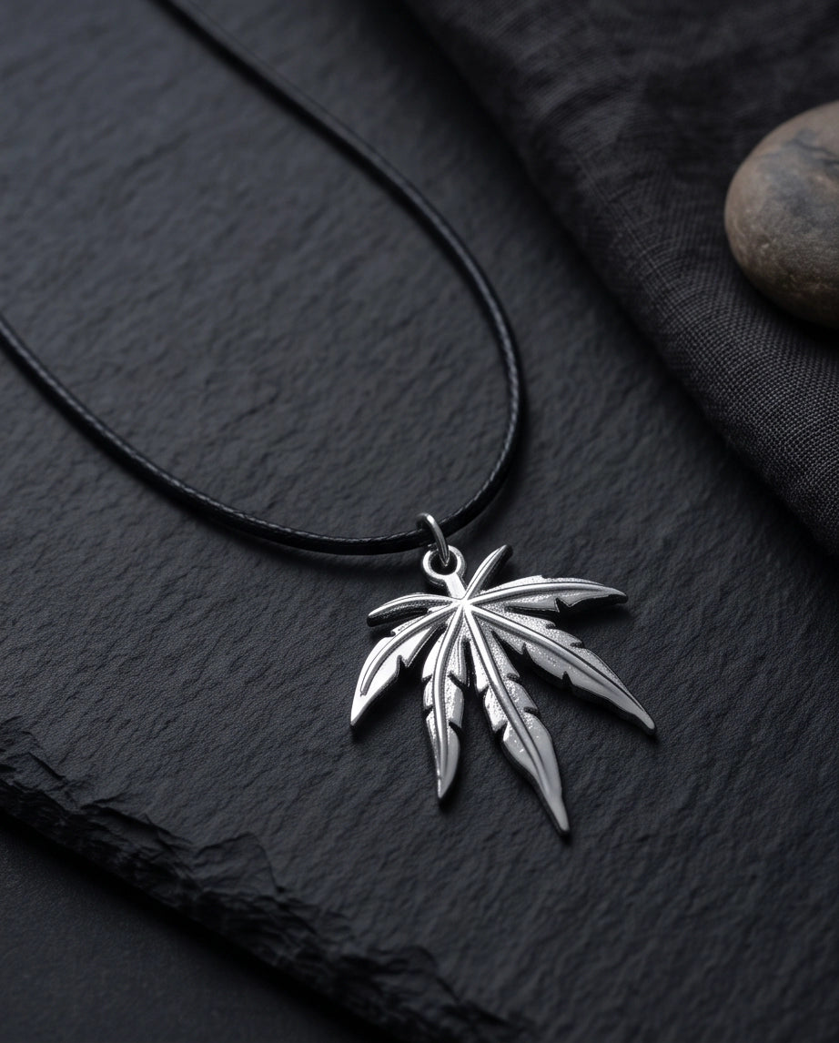 Silver Leaf Pendant Cord Necklace