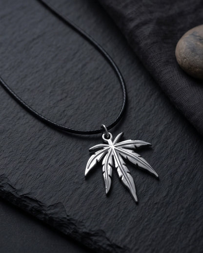Silver Leaf Pendant Cord Necklace