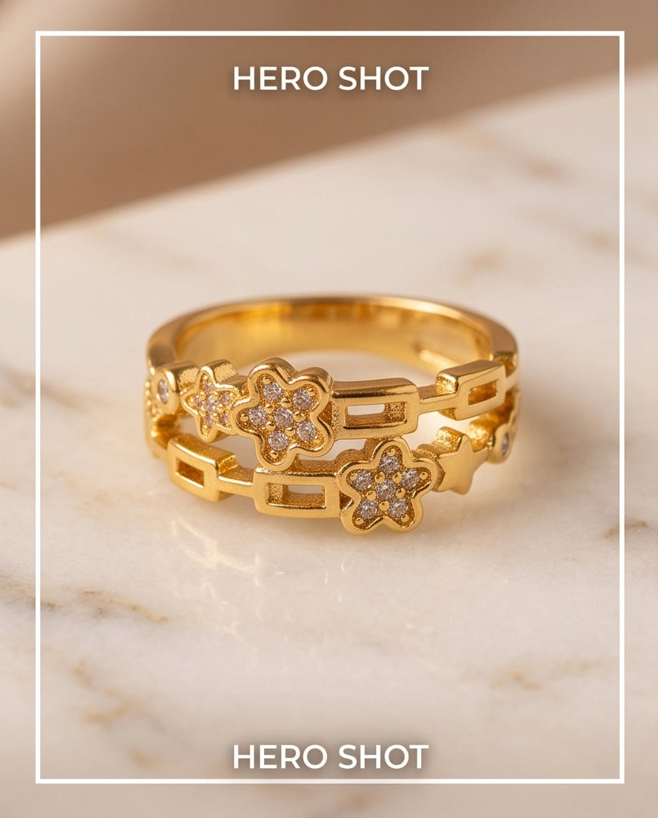 Dual-Band Flora & Celestial Star Ring