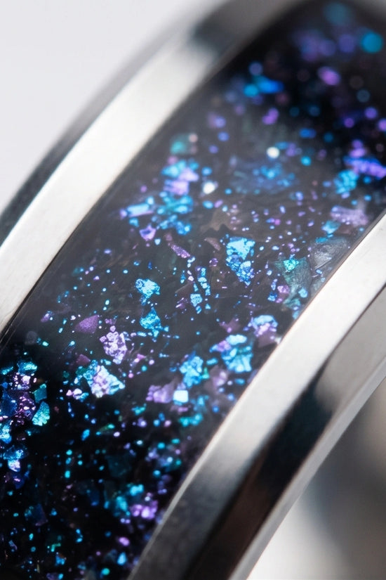 Nebula Opal Inlay Silver Band Ring