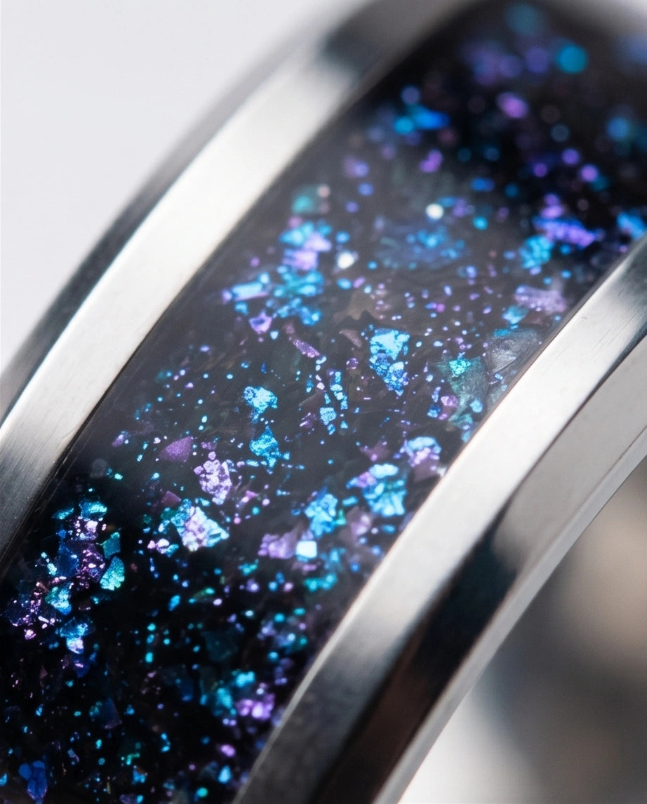 Nebula Opal Inlay Silver Band Ring