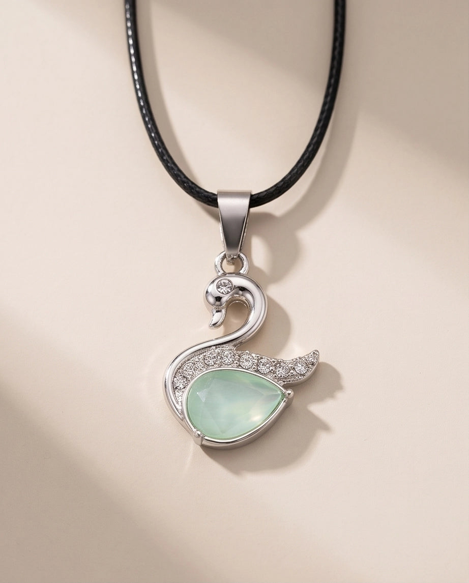 Silver Mint Green Swan Pendant Necklace