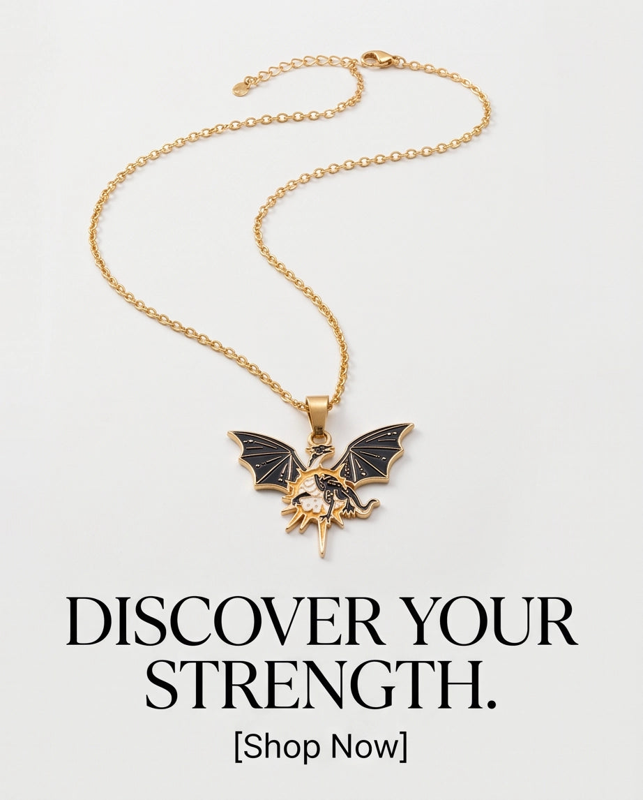 Gold Celestial Winged Dragon Enamel Pendant Necklace