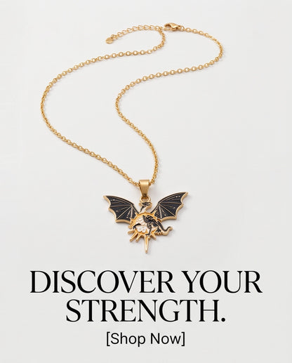 Gold Celestial Winged Dragon Enamel Pendant Necklace