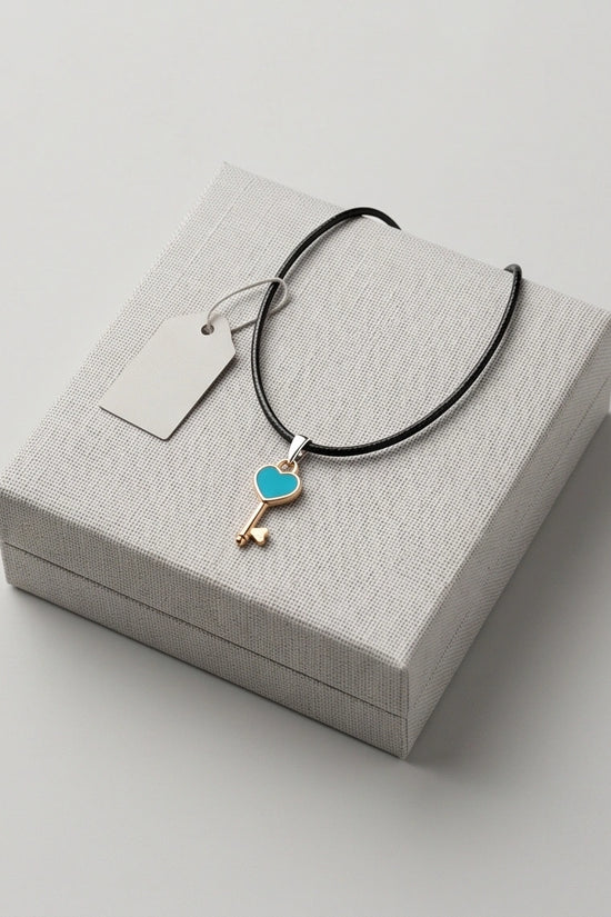 Gold and Turquoise Heart Key Pendant Necklace