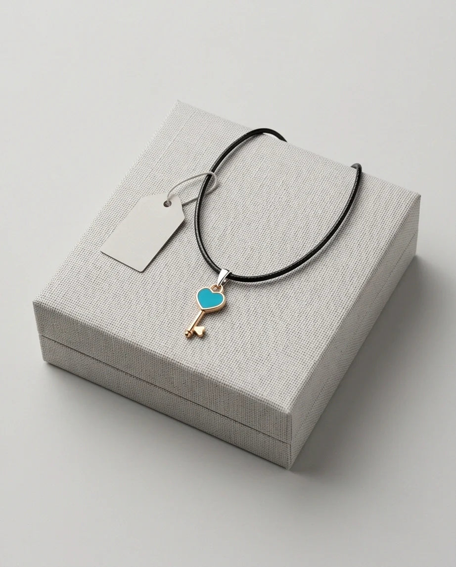 Gold and Turquoise Heart Key Pendant Necklace