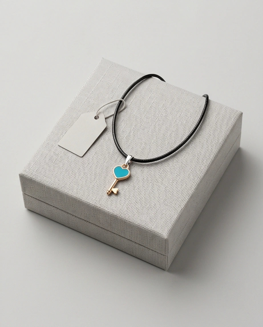 Gold and Turquoise Heart Key Pendant Necklace