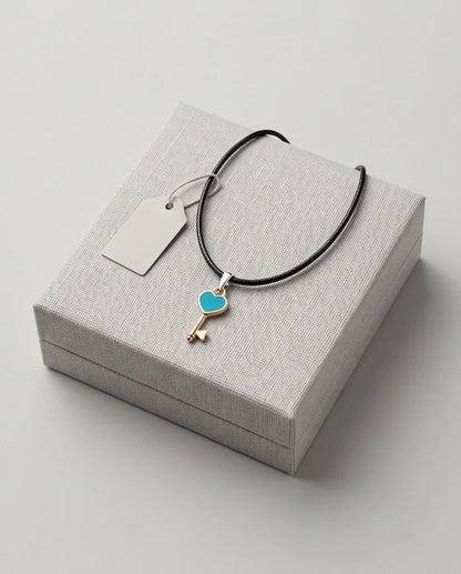 Gold and Turquoise Heart Key Pendant Necklace