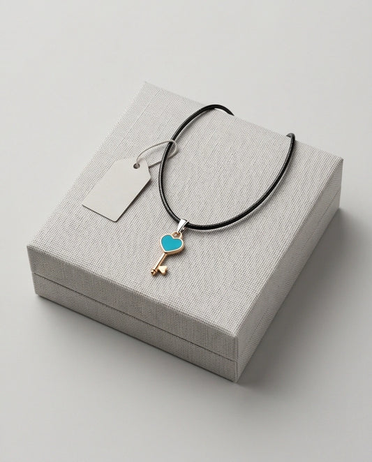 Gold and Turquoise Heart Key Pendant Necklace