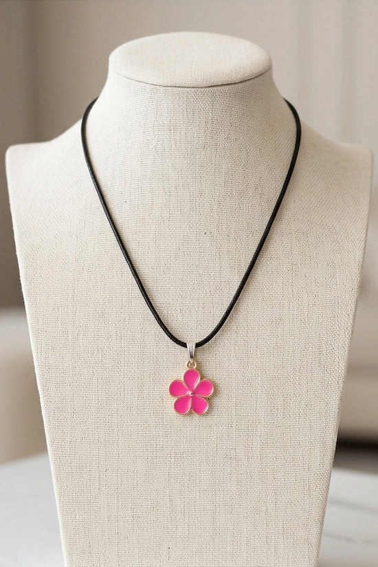 Gold and Pink Flower Pendant Necklace