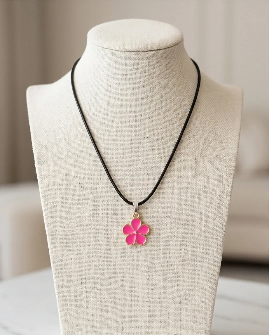Gold and Pink Flower Pendant Necklace
