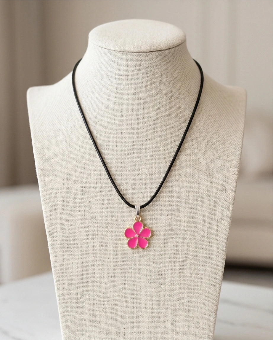 Gold and Pink Flower Pendant Necklace