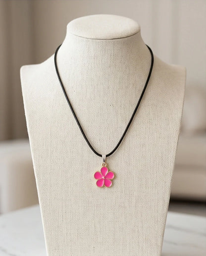 Gold and Pink Flower Pendant Necklace