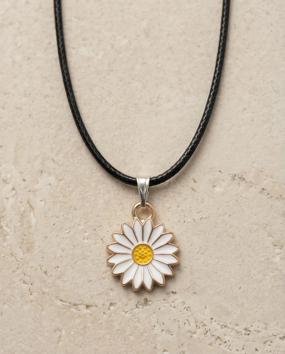Gold and White Daisy Pendant Necklace