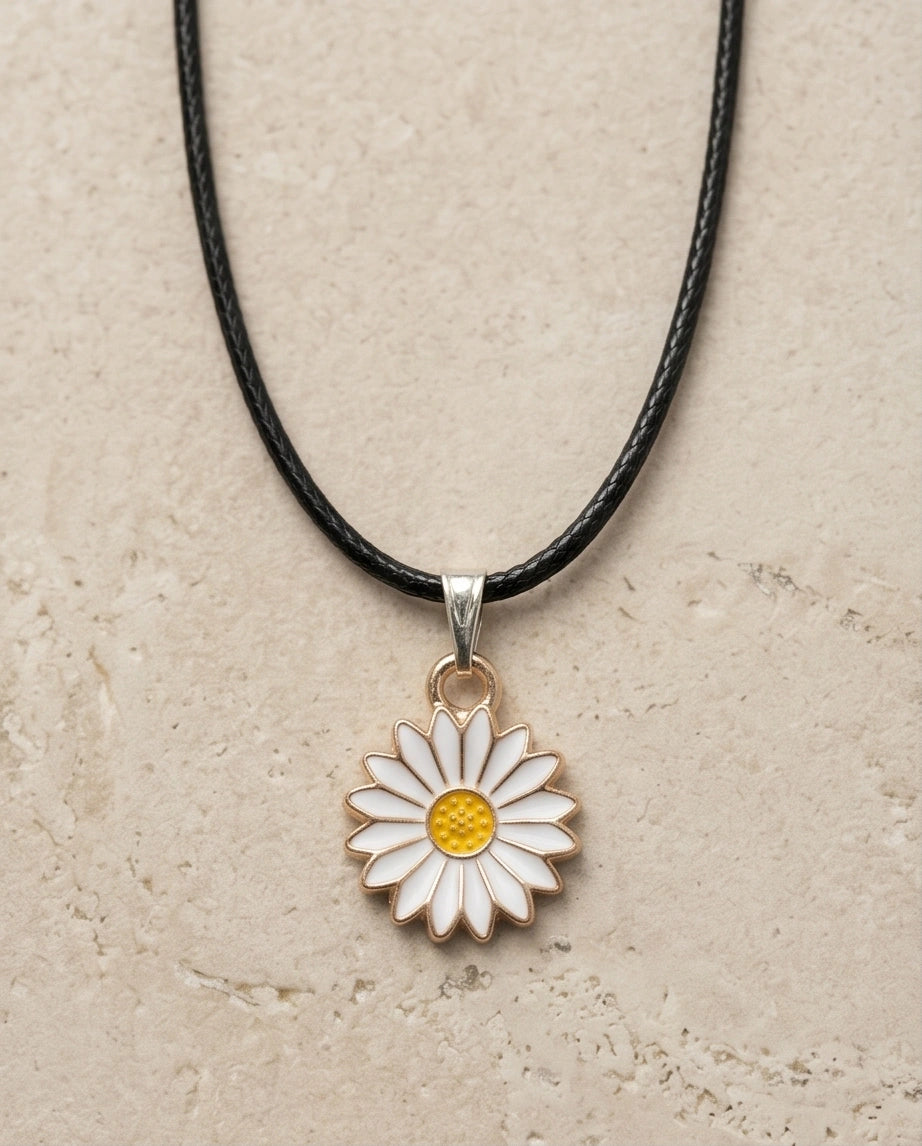 Gold and White Daisy Pendant Necklace
