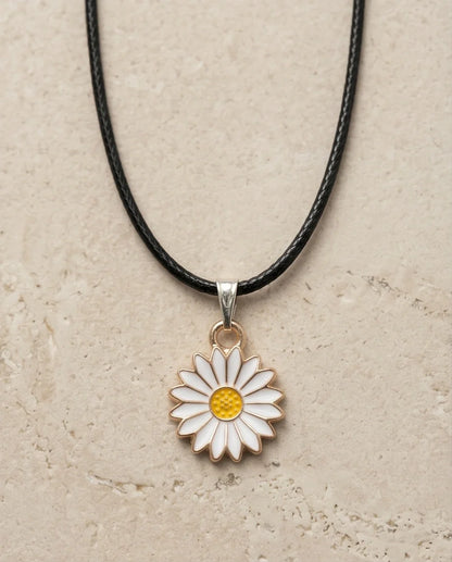 Gold and White Daisy Pendant Necklace
