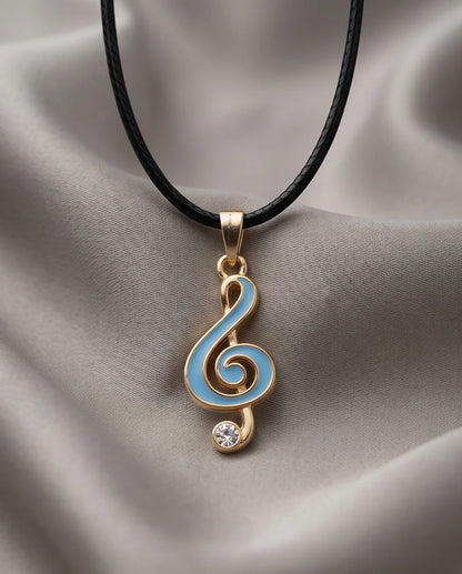 Gold Light Blue Treble Clef Music Necklace
