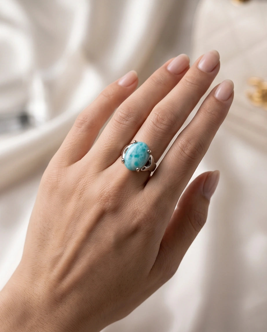 Oceanic Larimar Filigree Ring