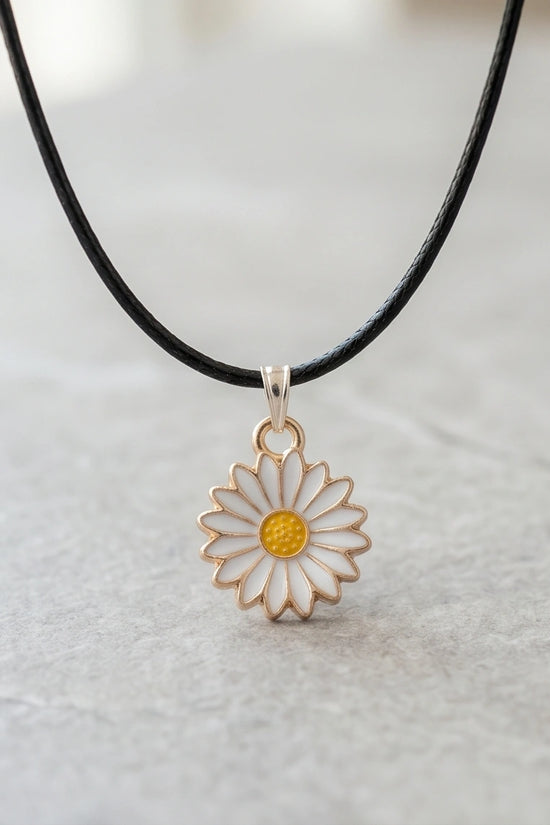 Gold and White Daisy Pendant Necklace