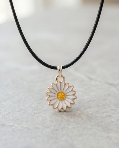 Gold and White Daisy Pendant Necklace
