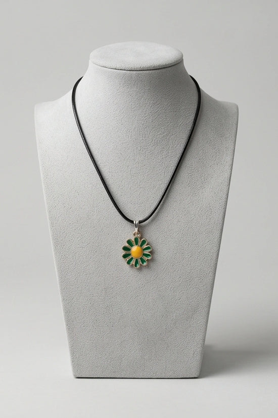 Gold and Green Sunflower Pendant Necklace