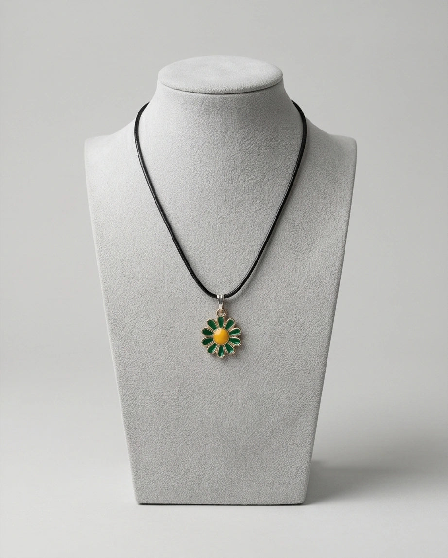 Gold and Green Sunflower Pendant Necklace