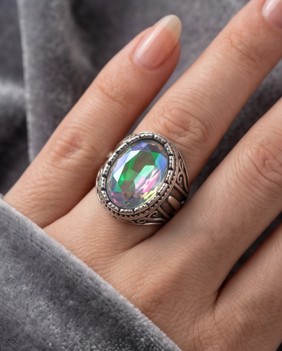 Iridescent Mystic Quartz Silver Ring