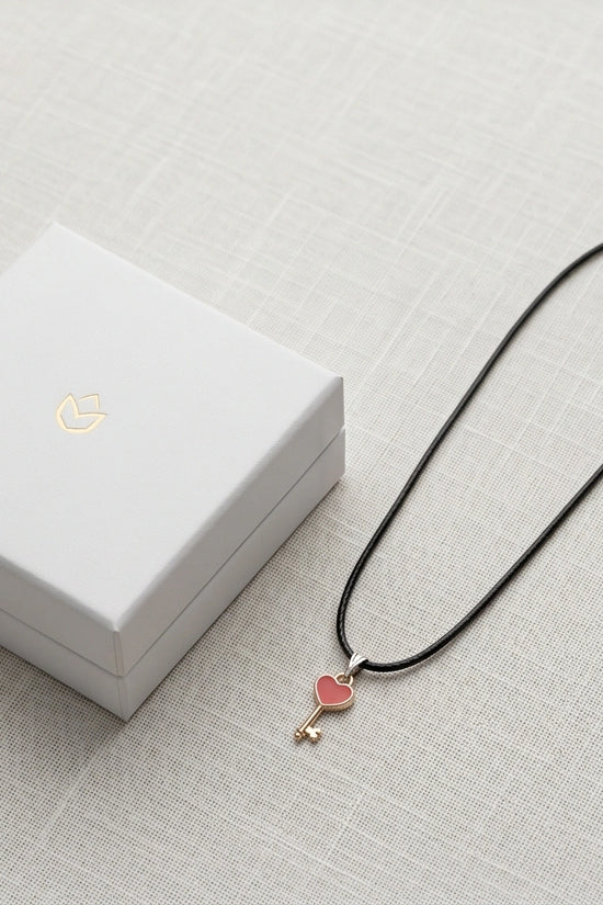 Gold and Red Heart Key Necklace