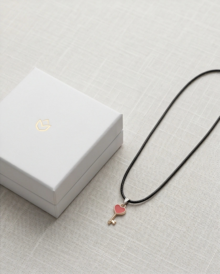 Gold and Red Heart Key Necklace