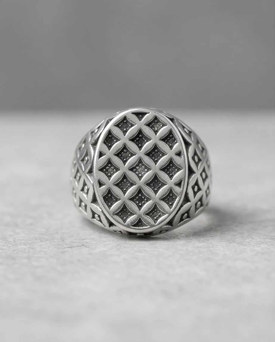 Vintage Sterling Silver Quadfoil Geometric Signet Ring