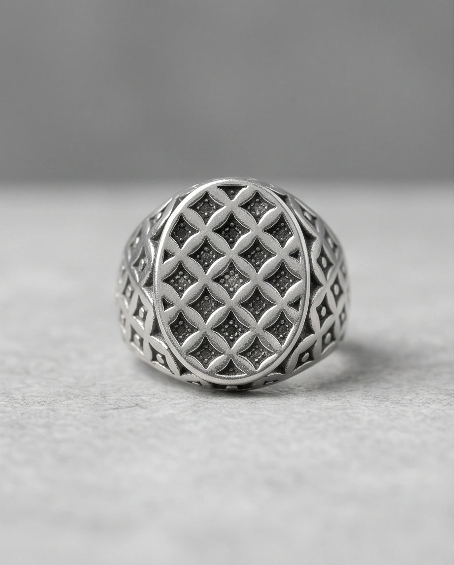 Vintage Sterling Silver Quadfoil Geometric Signet Ring
