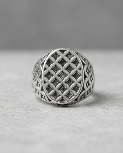 Vintage Sterling Silver Quadfoil Geometric Signet Ring