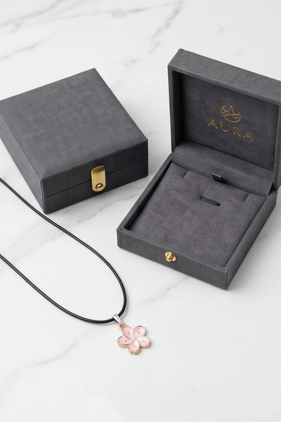 Blushing Cherry Blossom Enamel Pendant Necklace