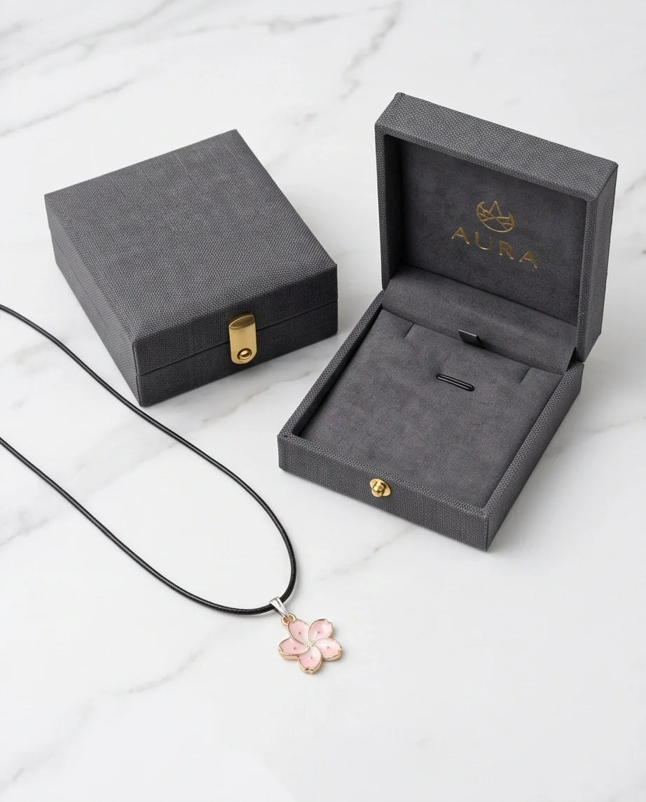 Blushing Cherry Blossom Enamel Pendant Necklace